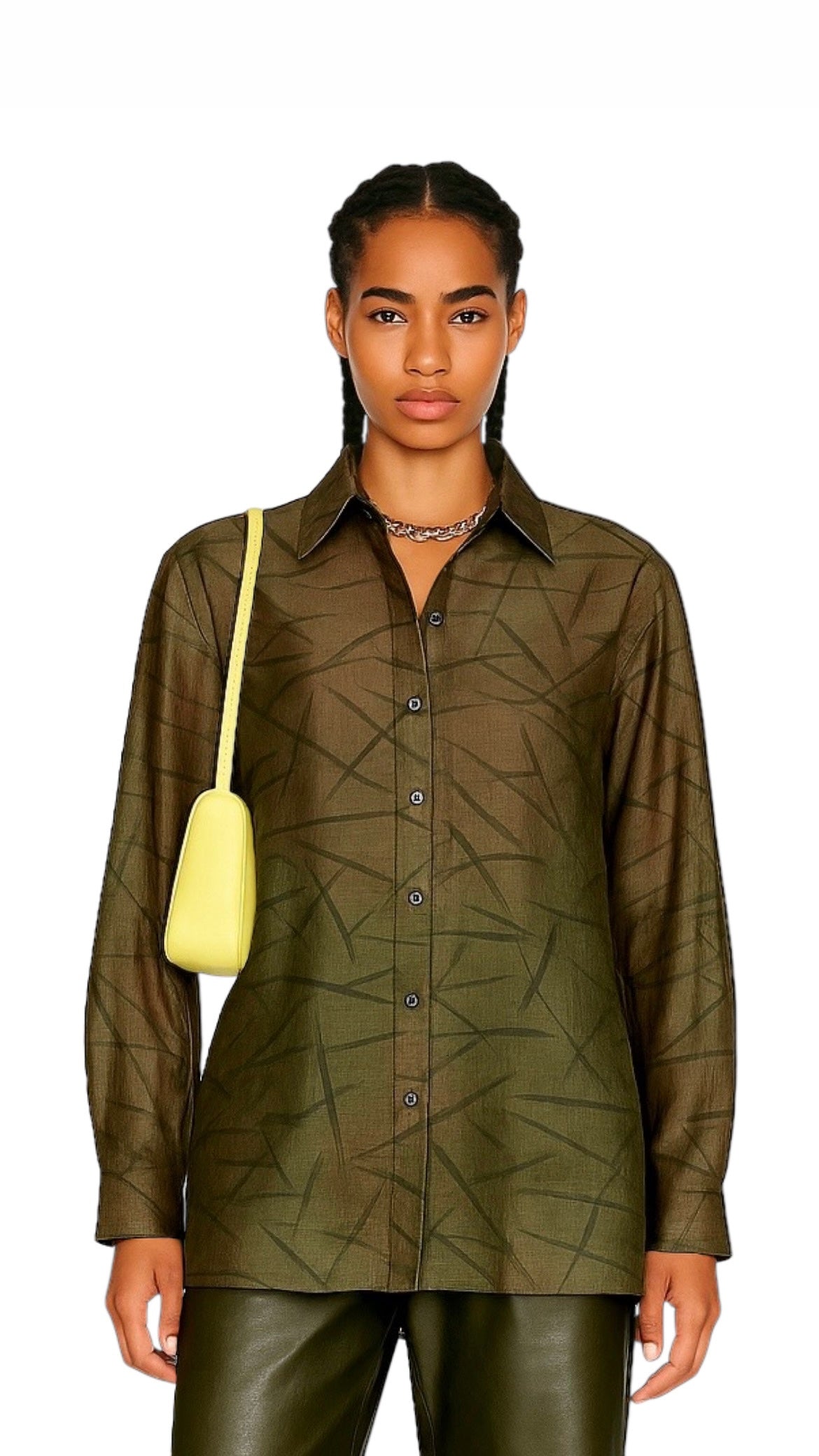 Chemise vintage kaki à motif irisé