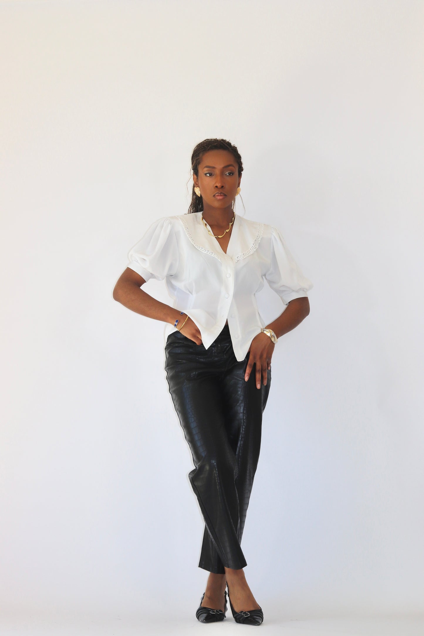 Chemise vintage blanche manche bouffante