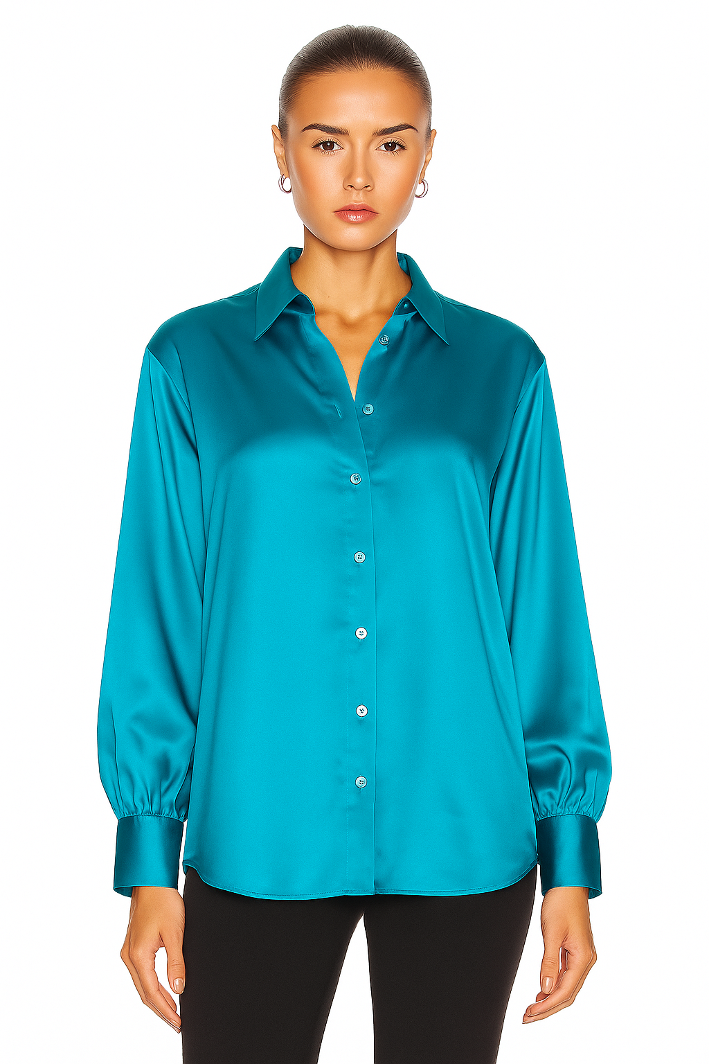 Chemise oversize bleu satinée