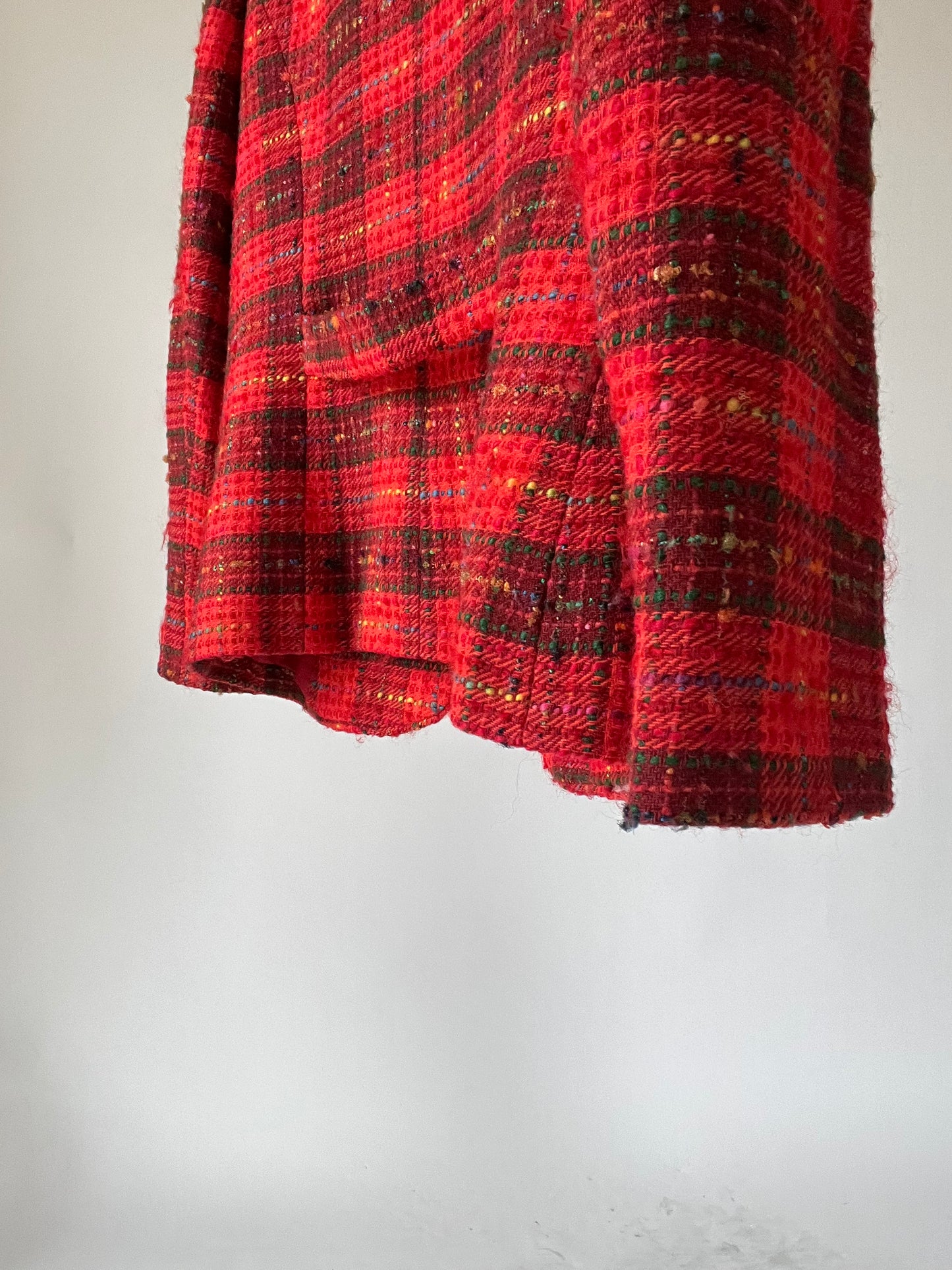 Blazer vintage cintré rouge à carreaux