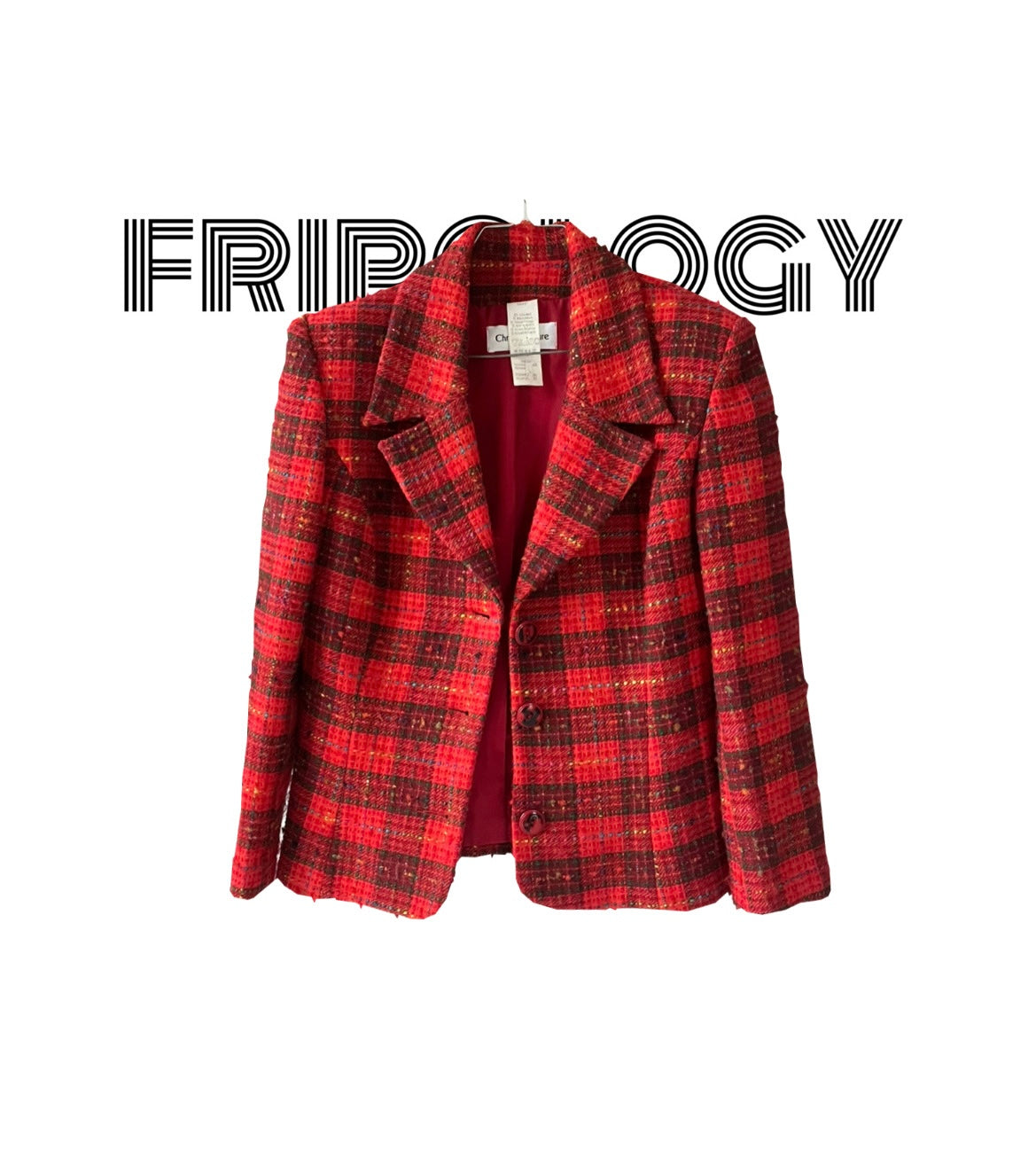 Blazer vintage cintré rouge à carreaux