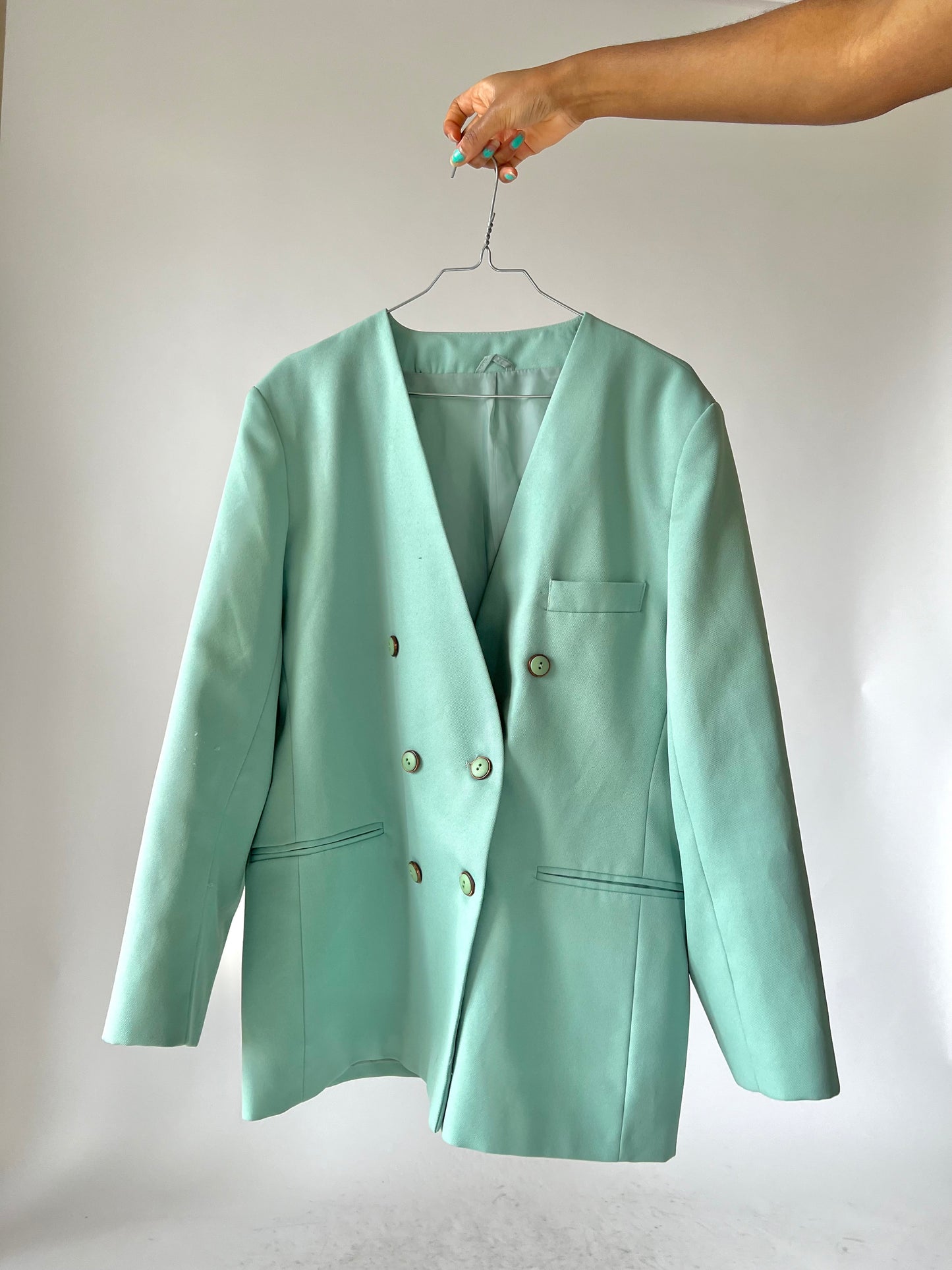 Blazer oversize croisé vert pastel