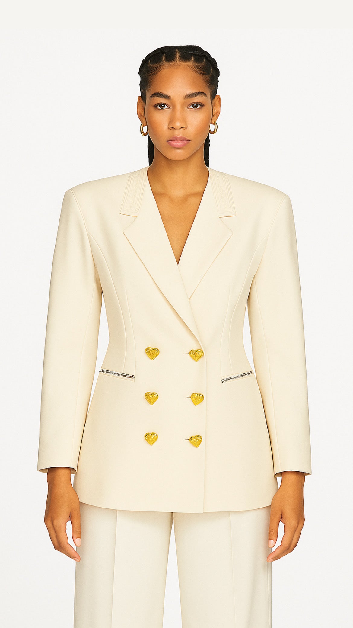 Blazer croisé vintage blanc crème