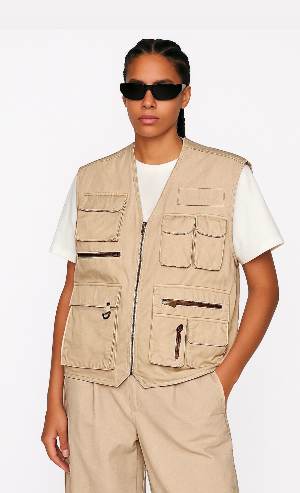 Veste sans manche beige multi-poche