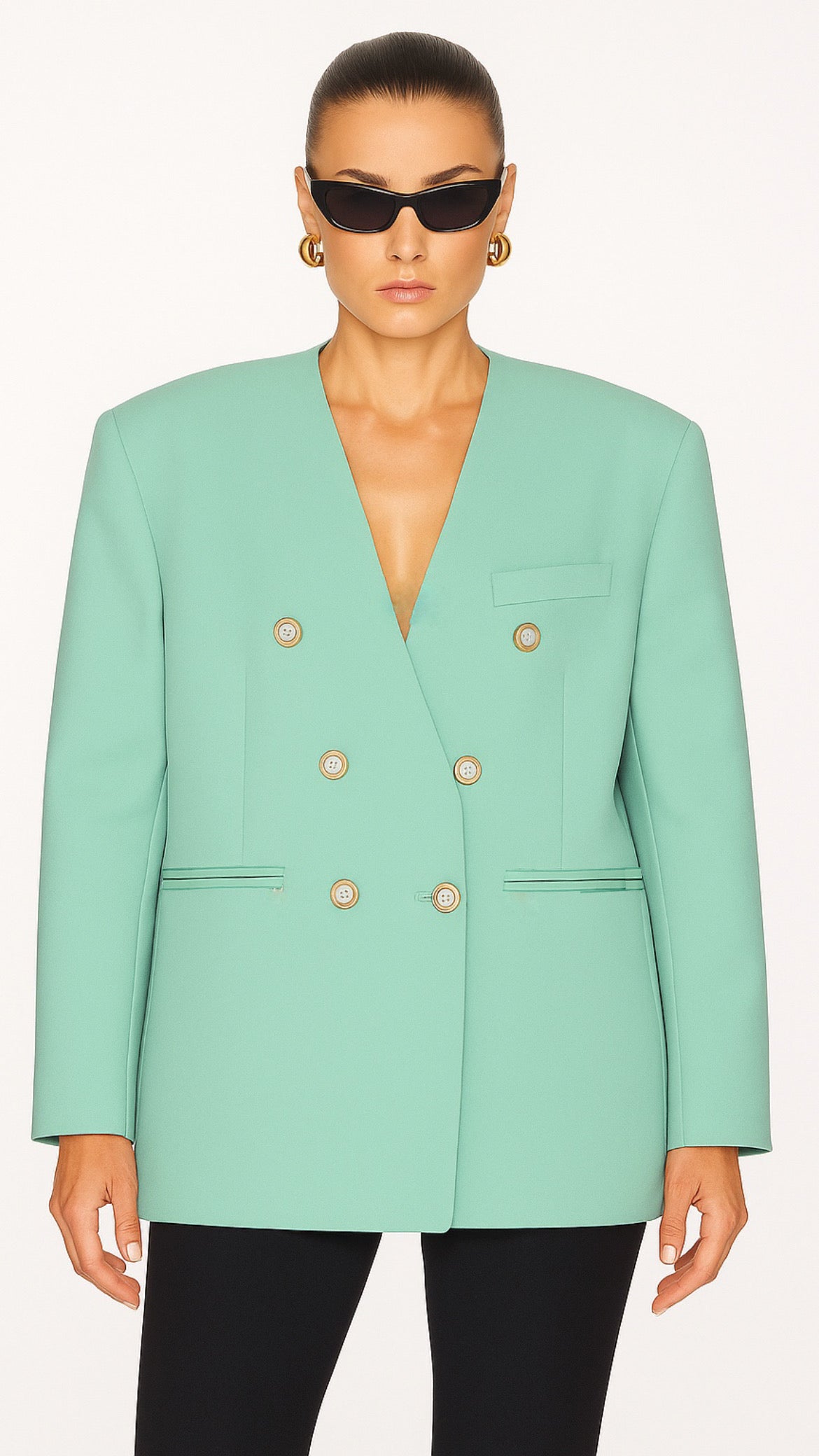 Blazer oversize croisé vert pastel