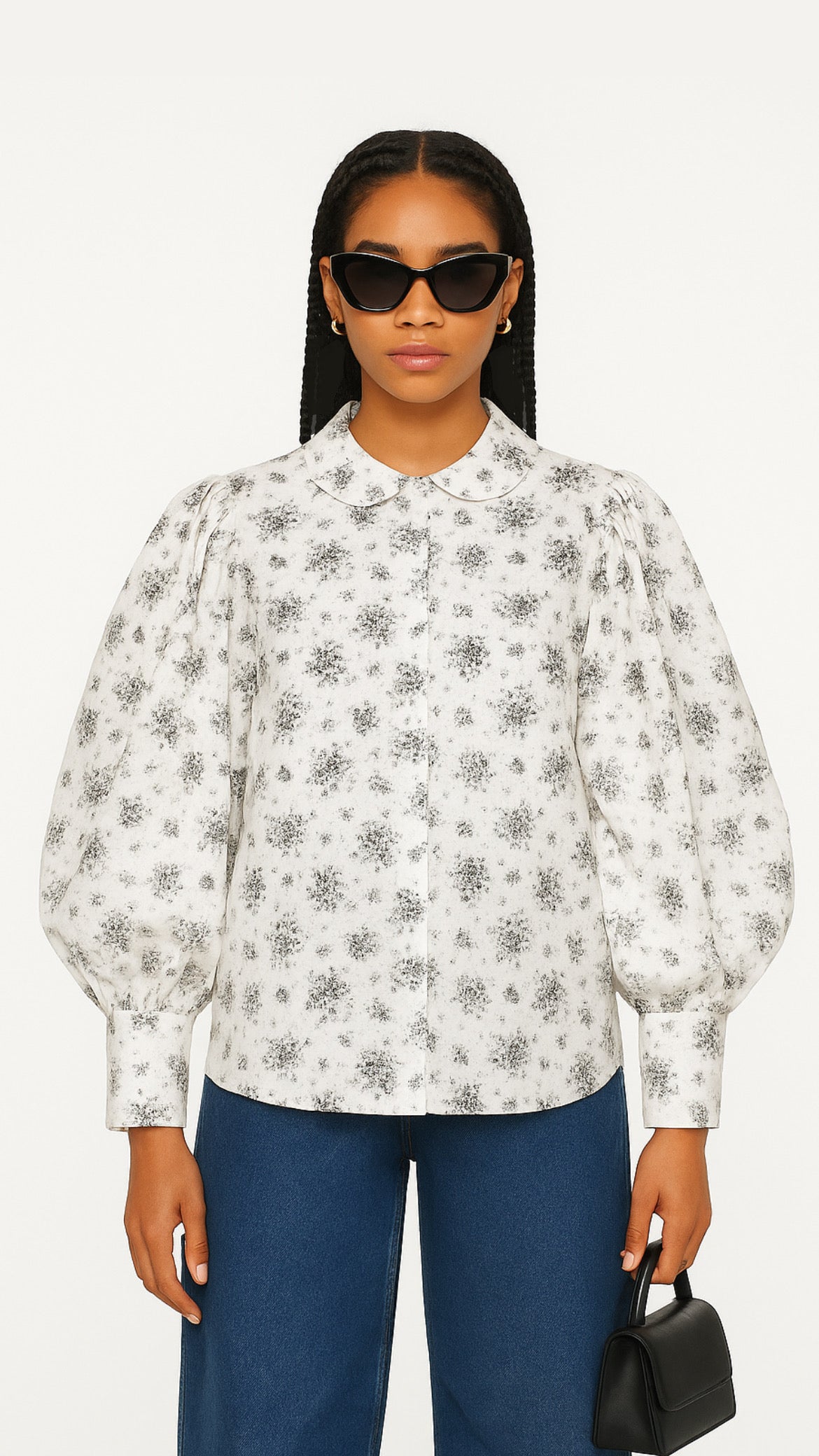 Chemise vintage blanche manche ballon à motif