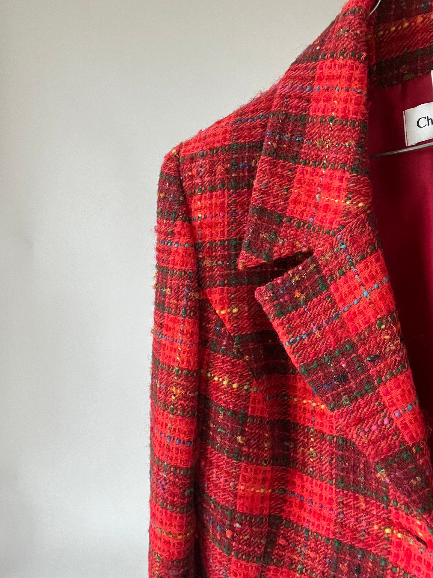 Blazer vintage cintré rouge à carreaux