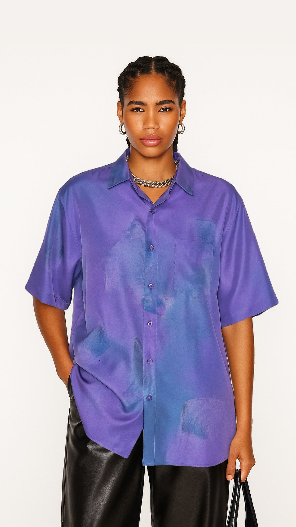 Chemise vintage oversize violet à motif