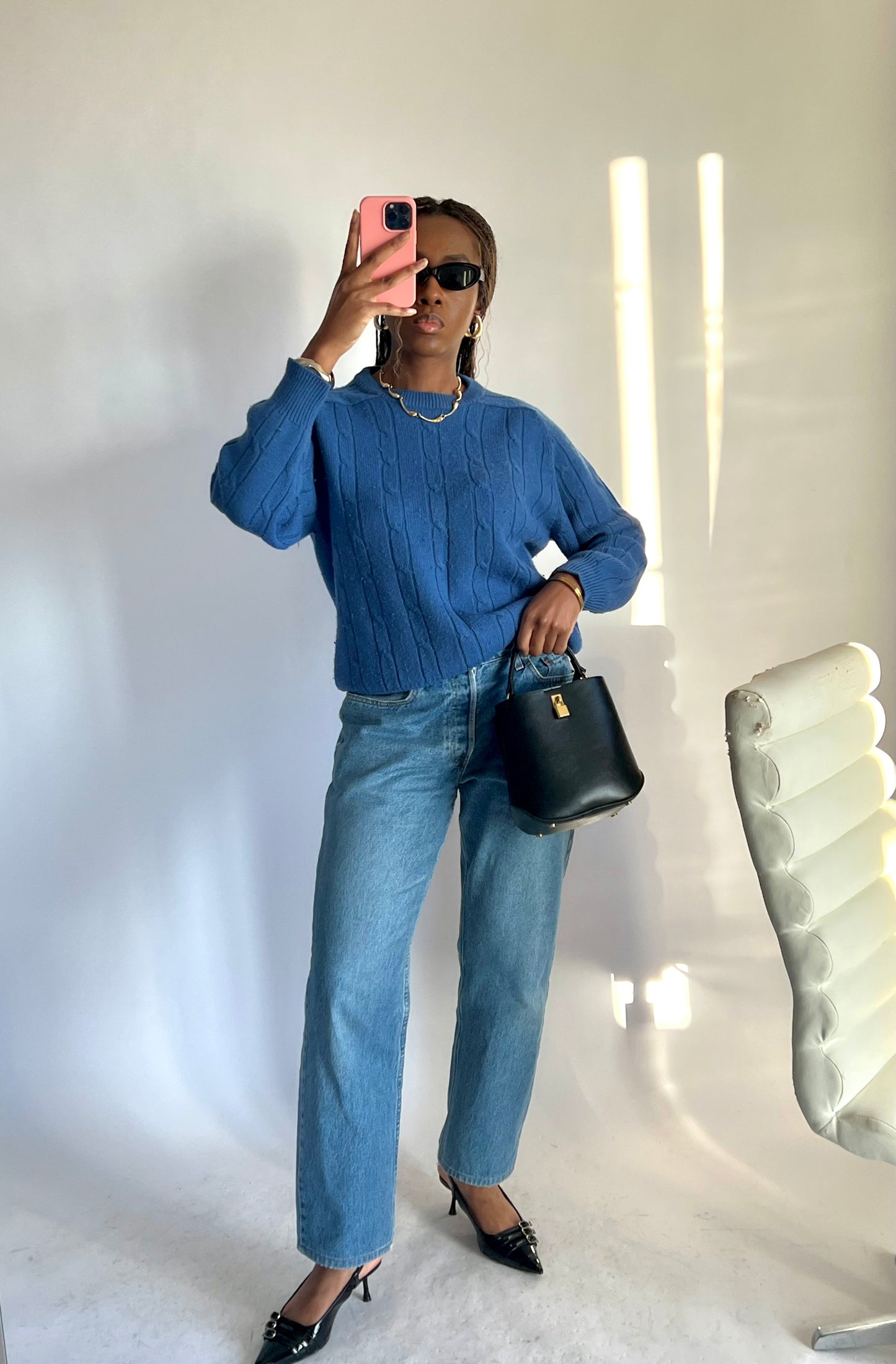 Pull vintage bleu