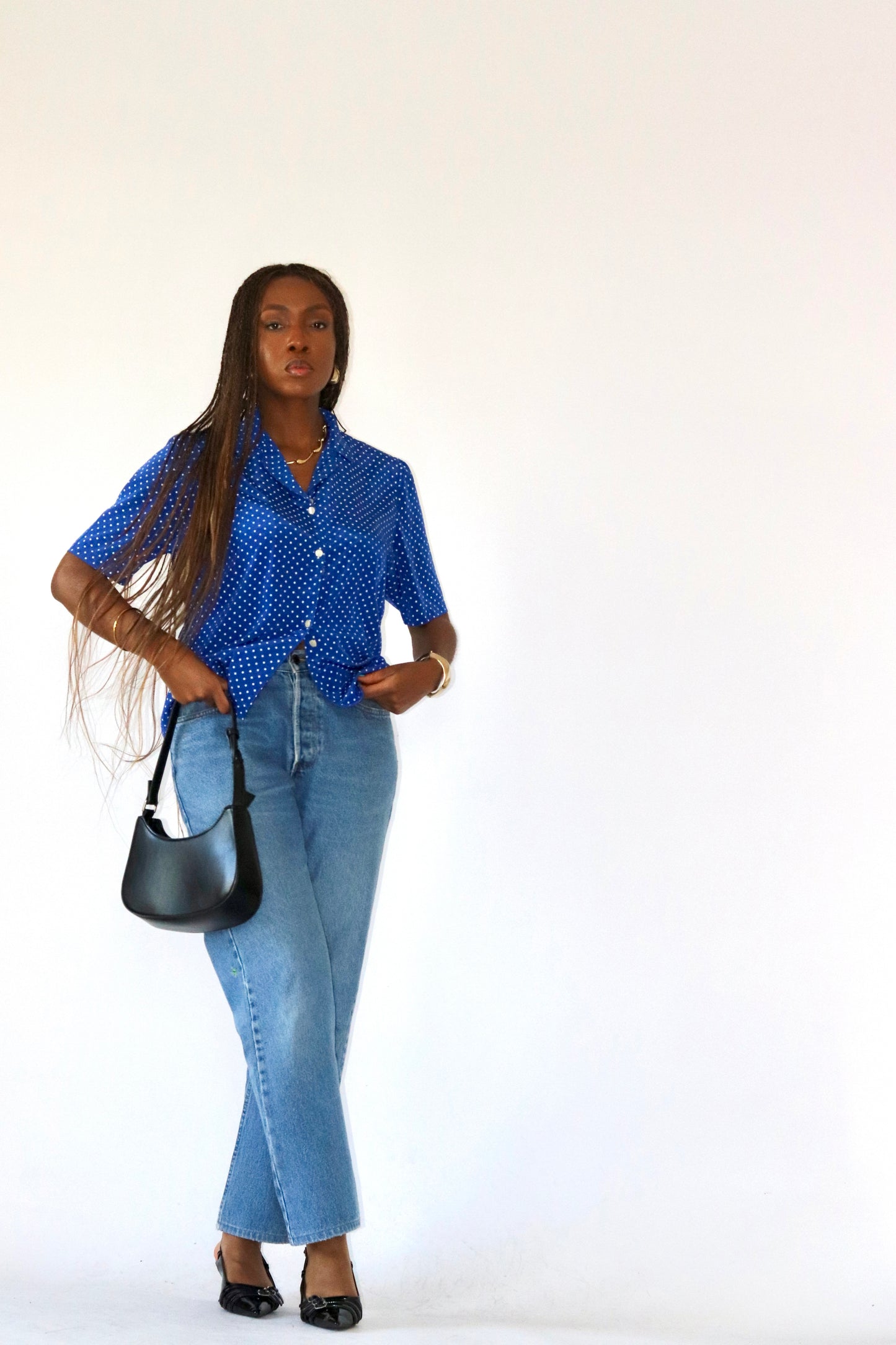 Chemise vintage bleu à pois