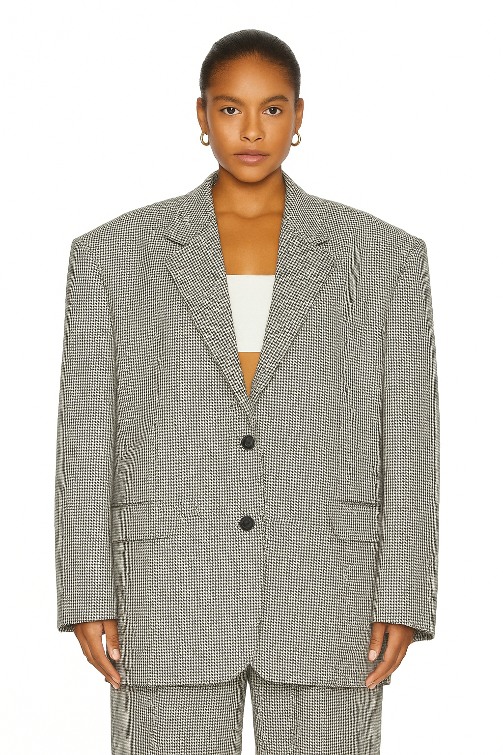 Blazer oversize vintage à petit carreaux noir et blanc