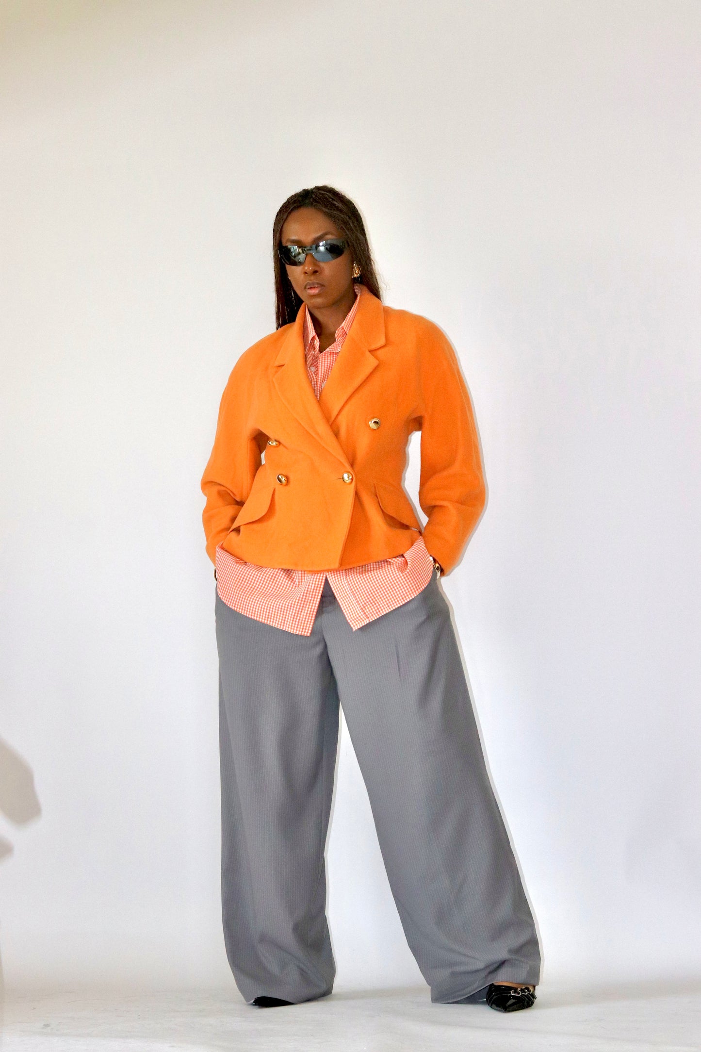 Blazer vintage croisé orange en laine
