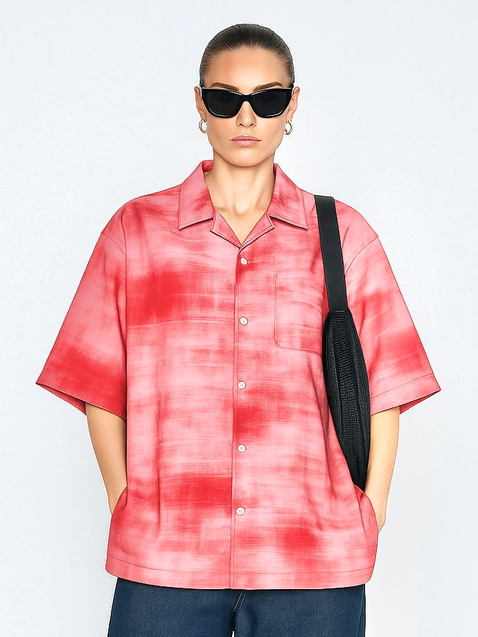 Chemise oversize vintage à motif rose et blanc