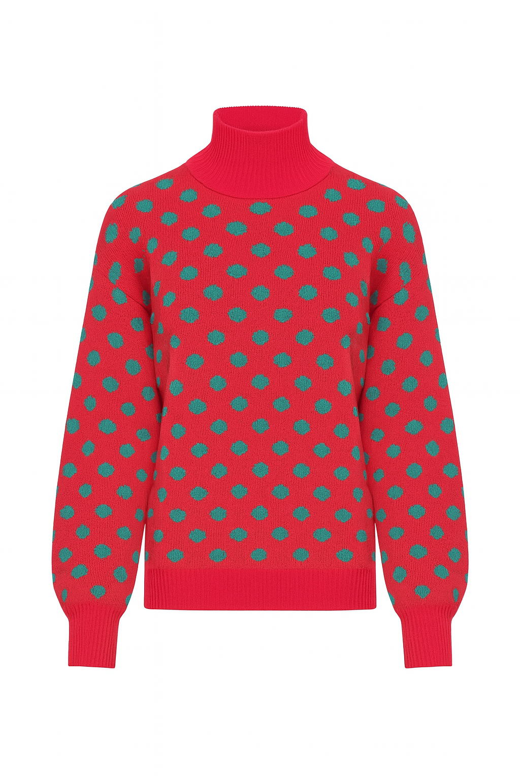 Pull col roulé vintage rose à pois