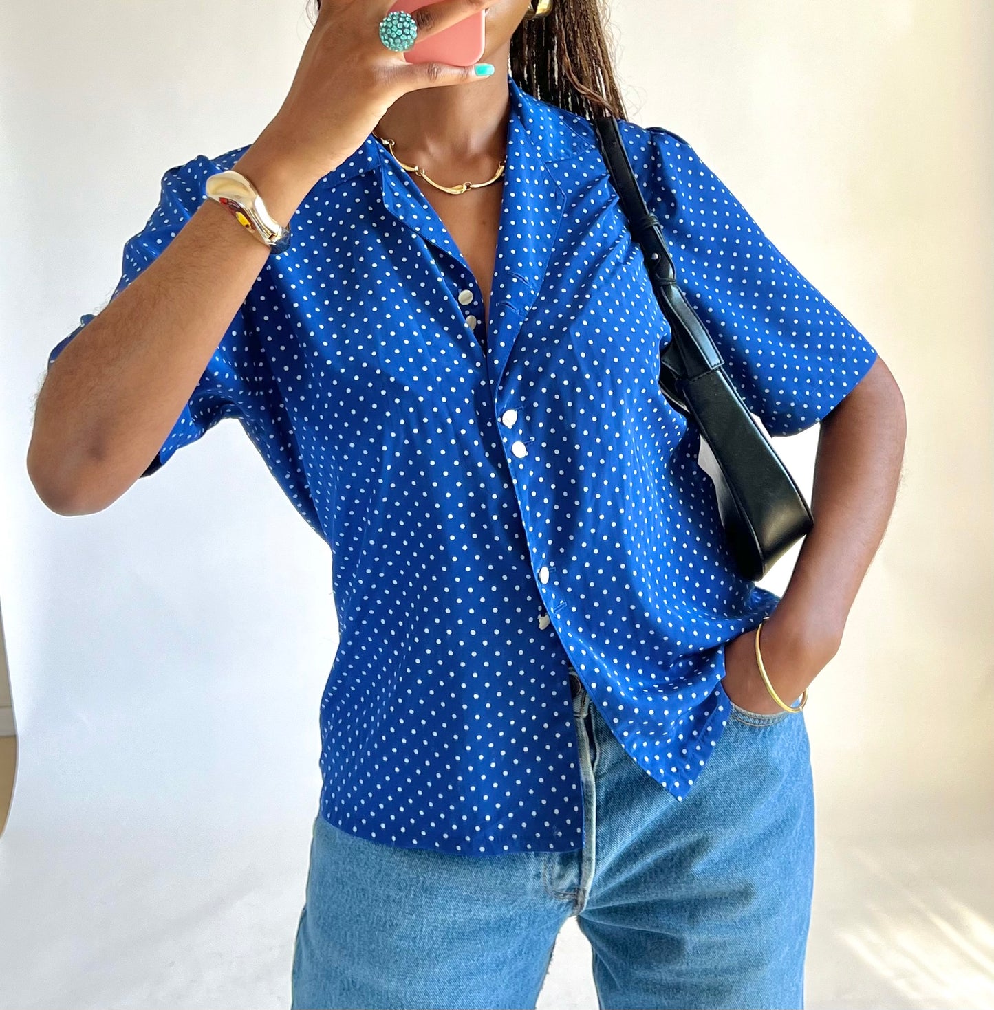 Chemise vintage bleu à pois