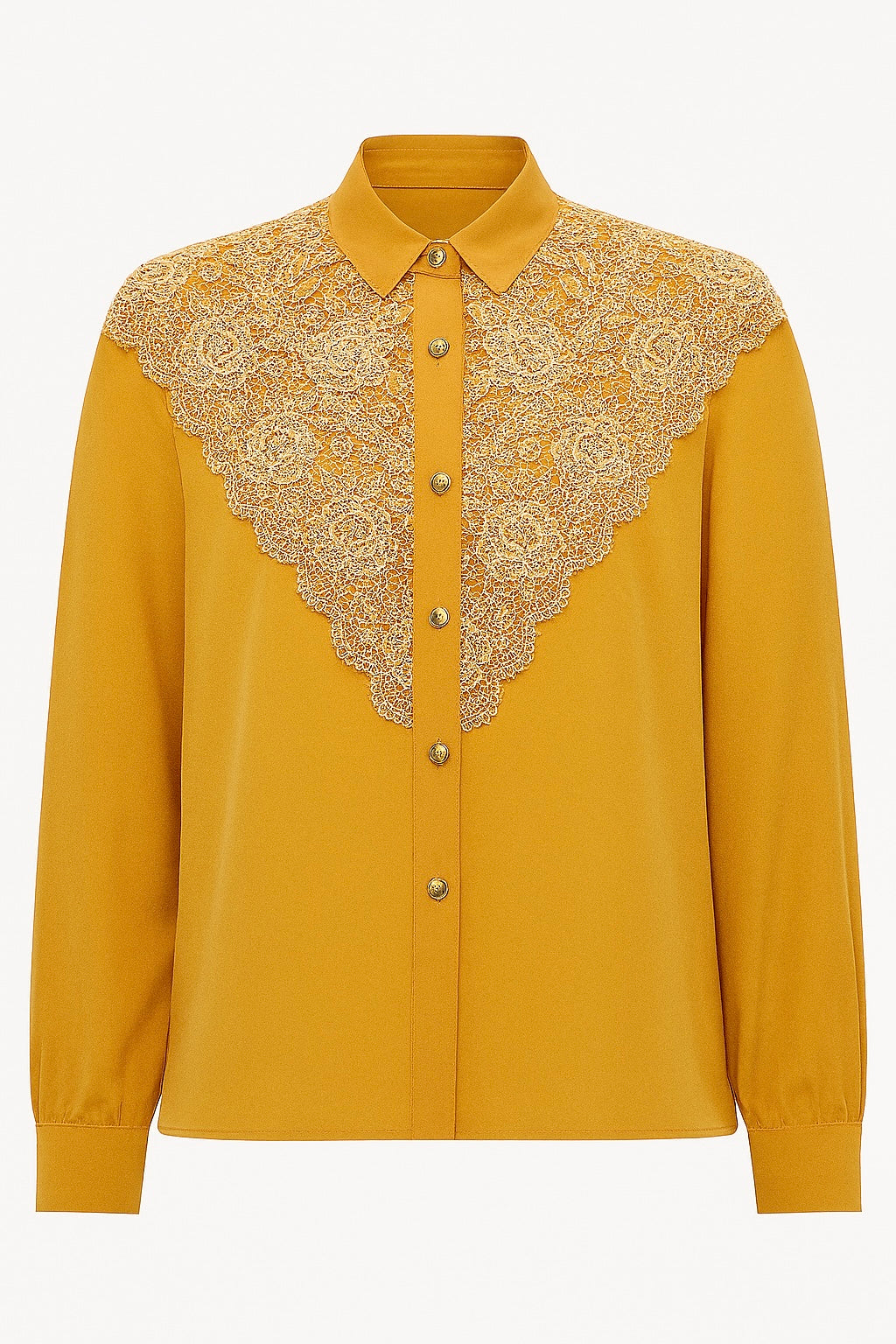 Chemise vintage brodée jaune moutarde