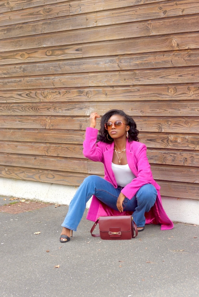 Veste longue rose fushia