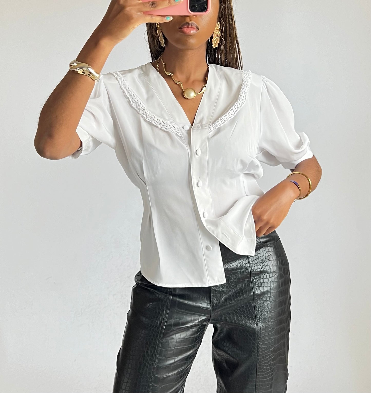 Chemise vintage blanche manche bouffante
