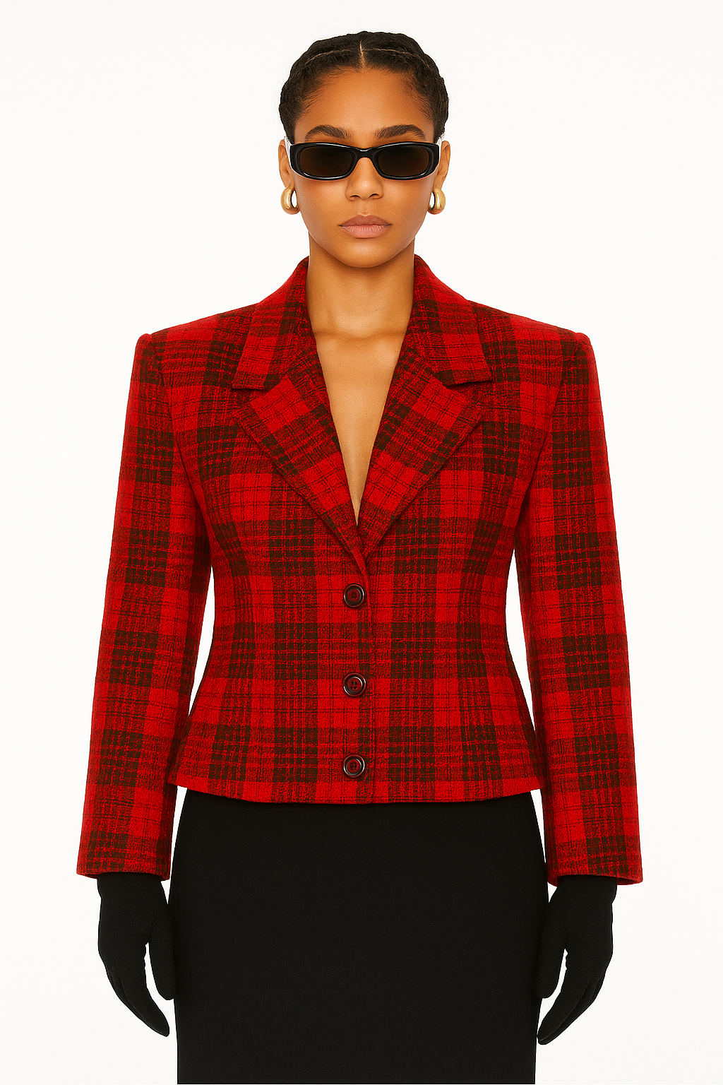 Blazer vintage cintré rouge à carreaux
