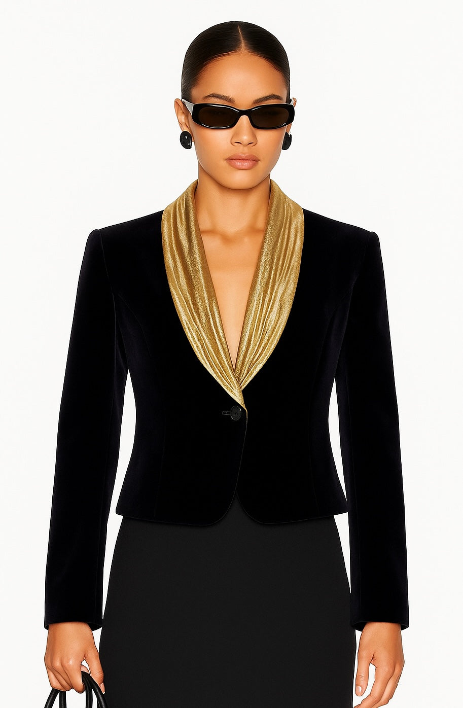 Veste en velour noir à col doré