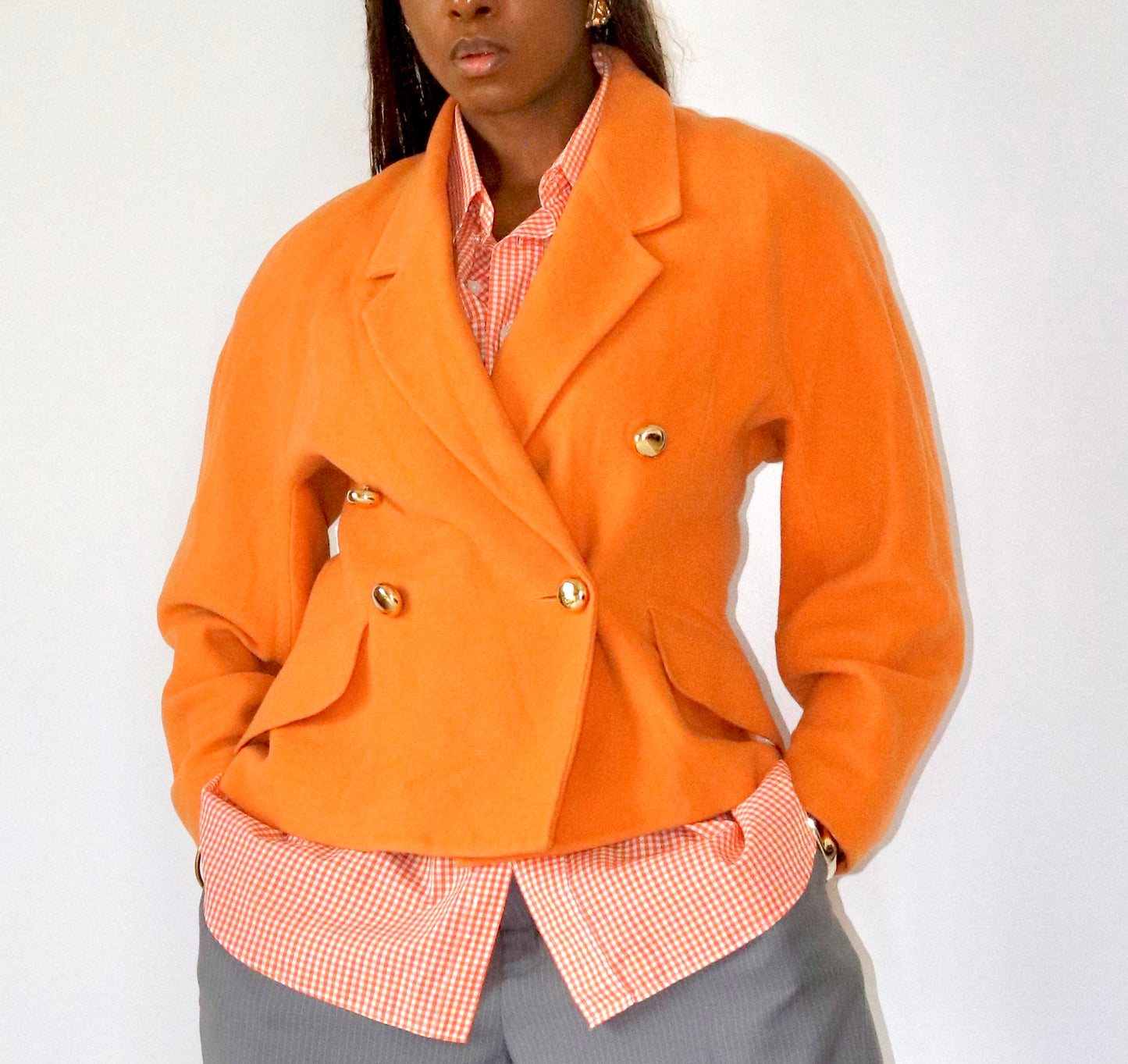 Blazer vintage croisé orange en laine