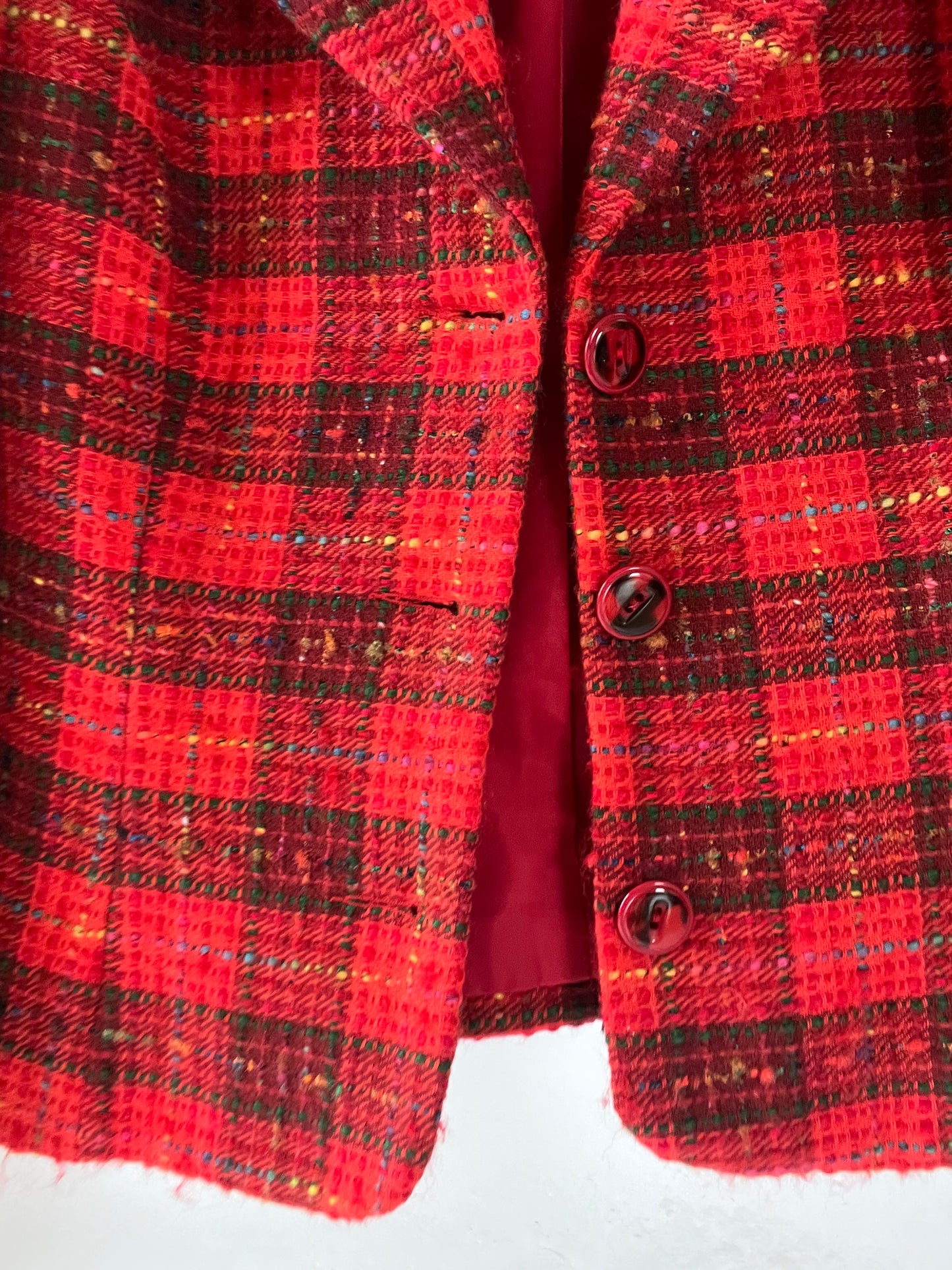 Blazer vintage cintré rouge à carreaux