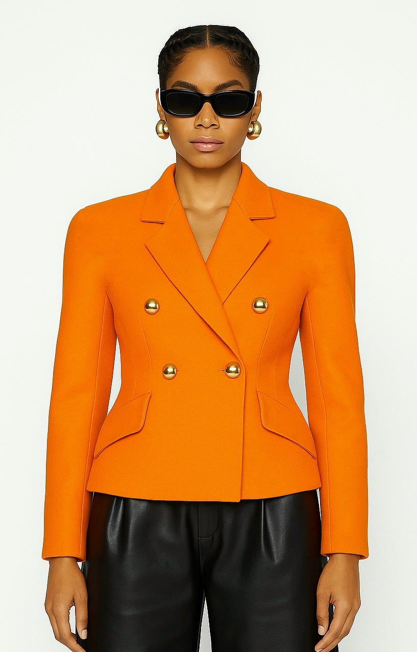 Blazer vintage croisé orange en laine