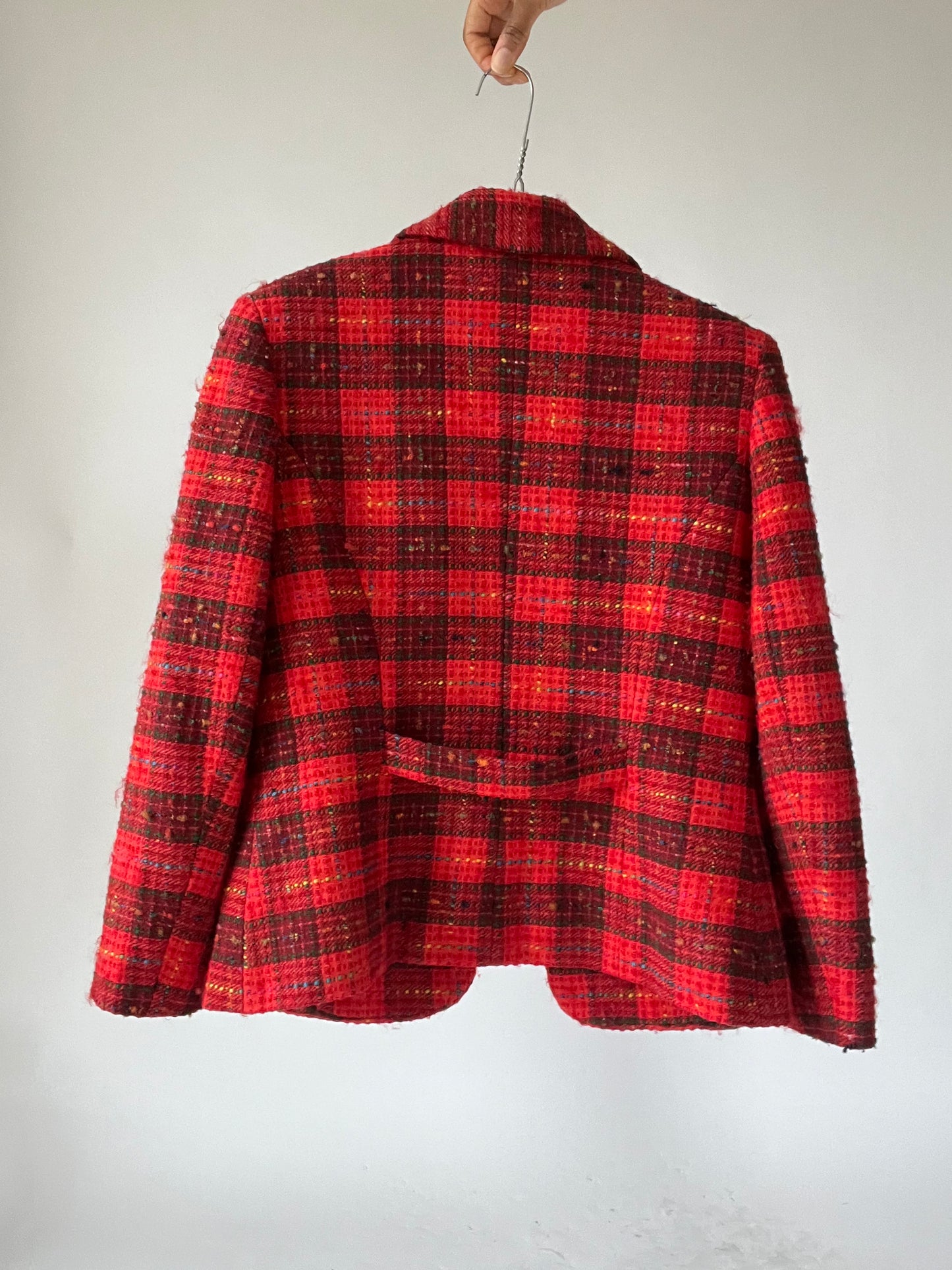 Blazer vintage cintré rouge à carreaux