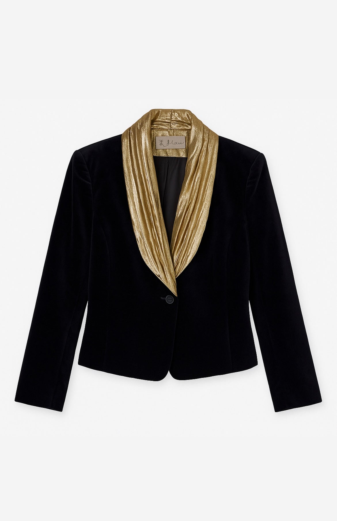 Veste en velour noir à col doré