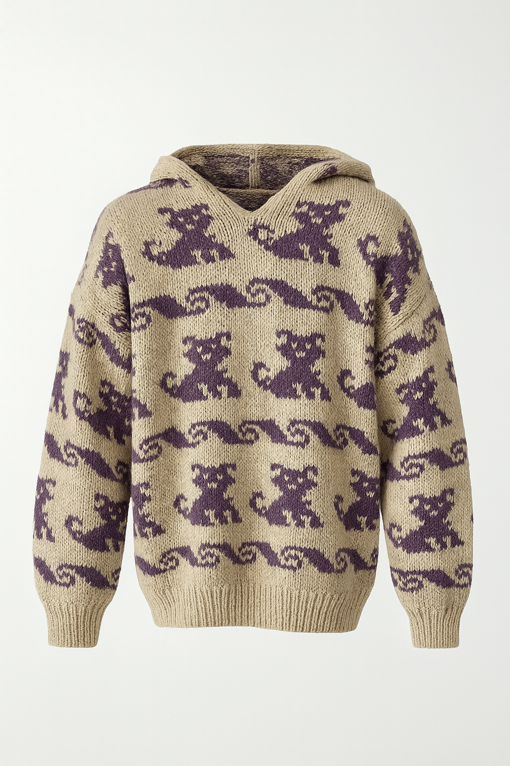 Pull en laine épaisse avec capuche et motif