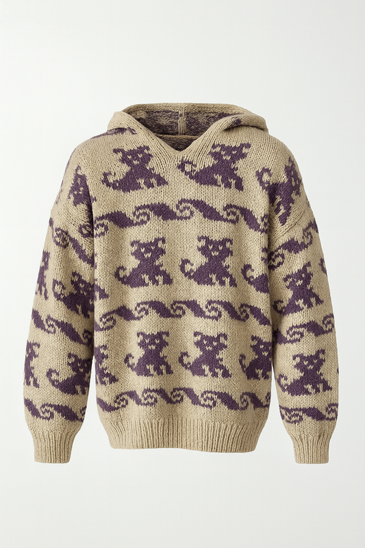 Pull en laine épaisse avec capuche et motif