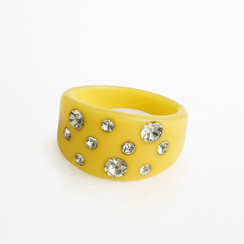 Bague vintage jaune à strass