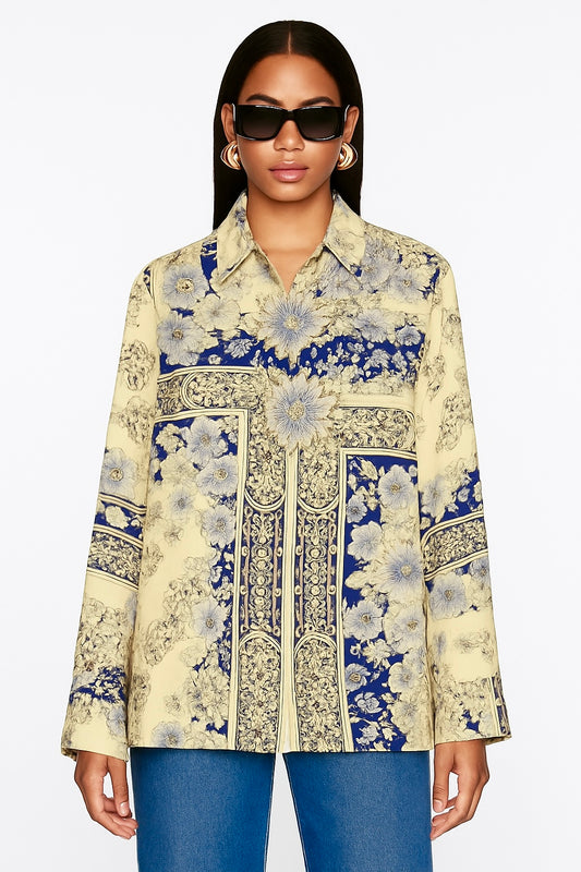 Chemise vintage crème à motif
