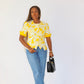 Veste vintage cintrée à motif jaune et blanc