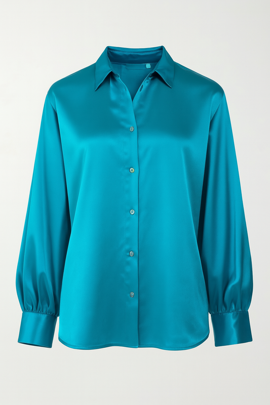 Chemise oversize bleu satinée