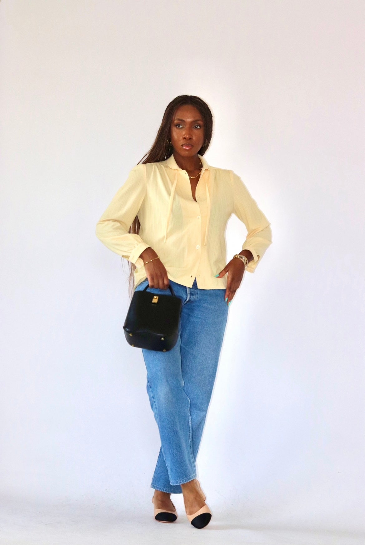 Chemise vintage jaune pastel