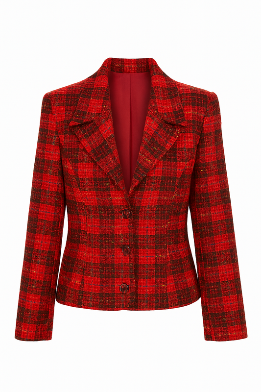 Blazer vintage cintré rouge à carreaux
