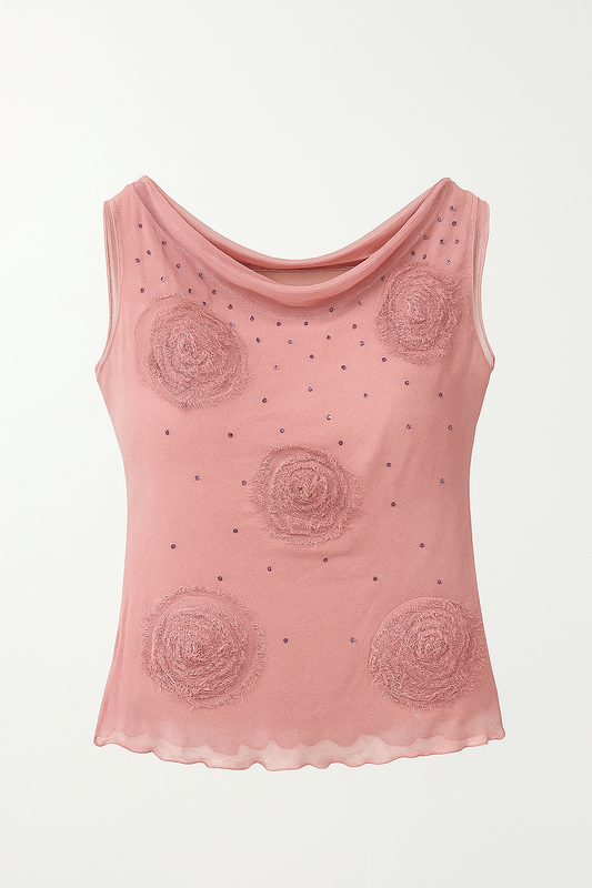 Haut rose poudré à fleur et strass
