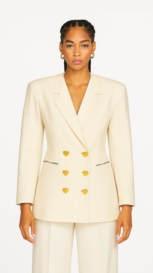Blazer croisé vintage blanc crème