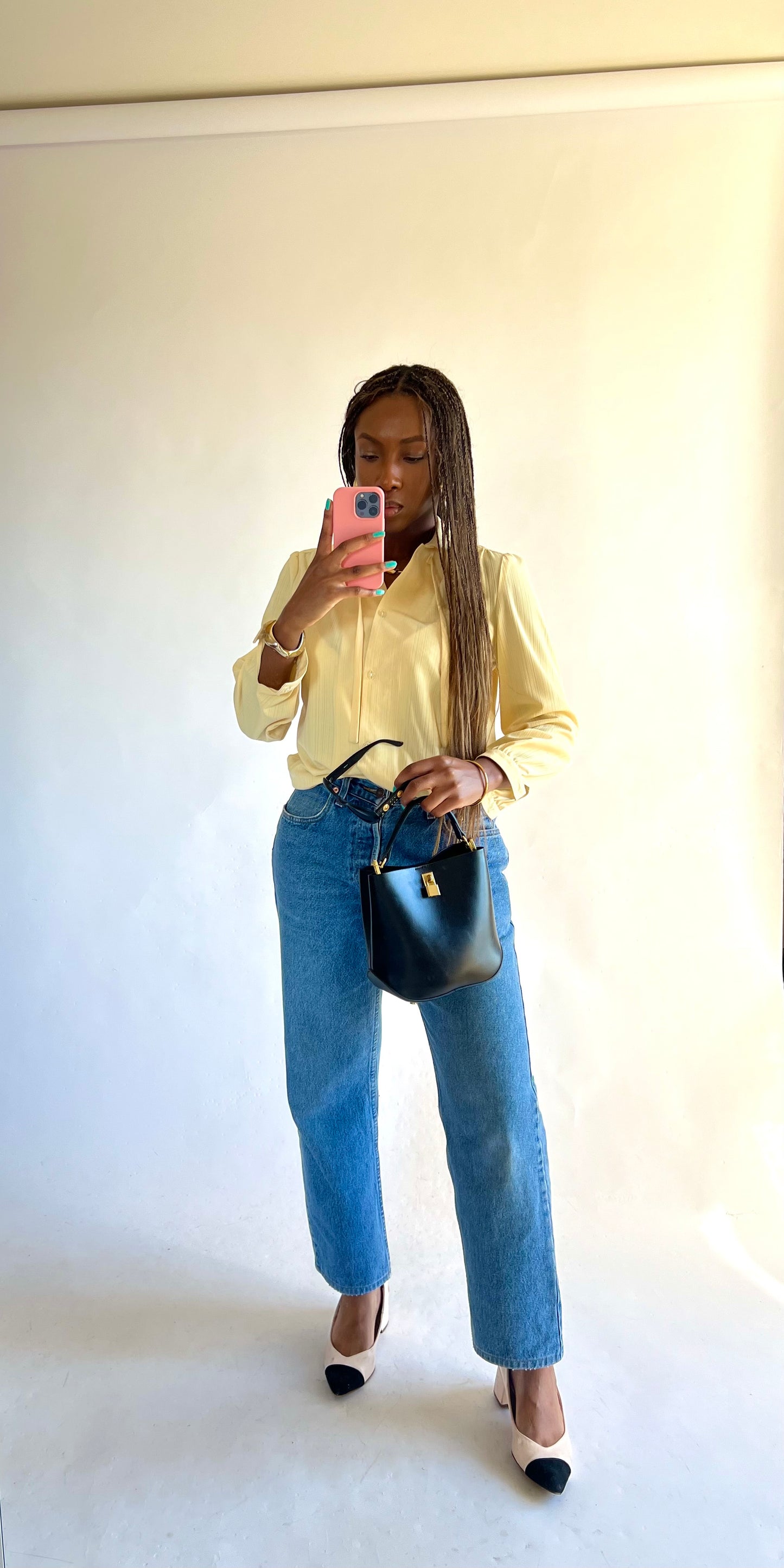 Chemise vintage jaune pastel