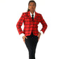 Blazer vintage cintré rouge à carreaux