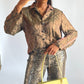 Chemise vintage kaki à motif irisé