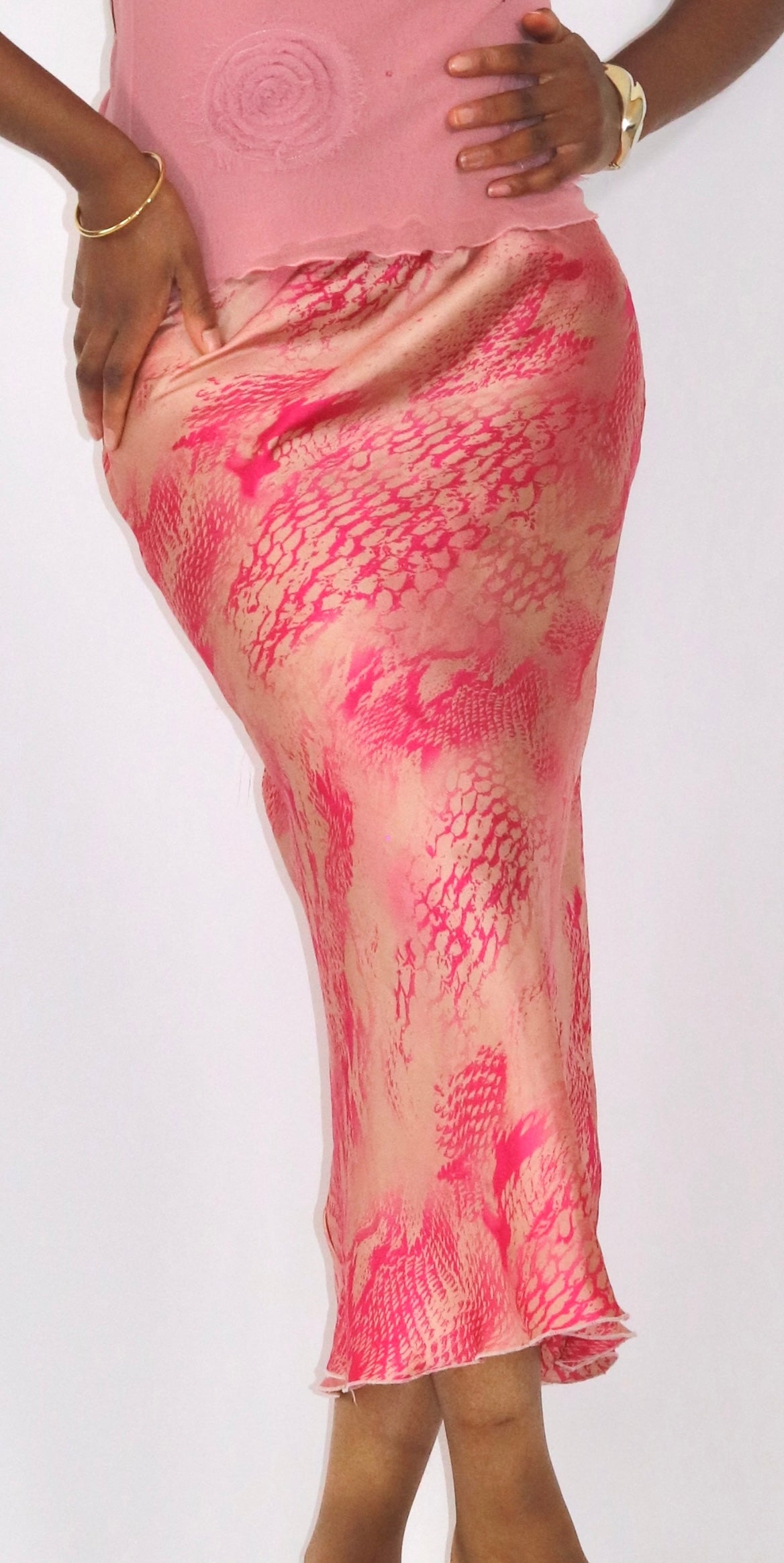 Jupe vintage rose à motif