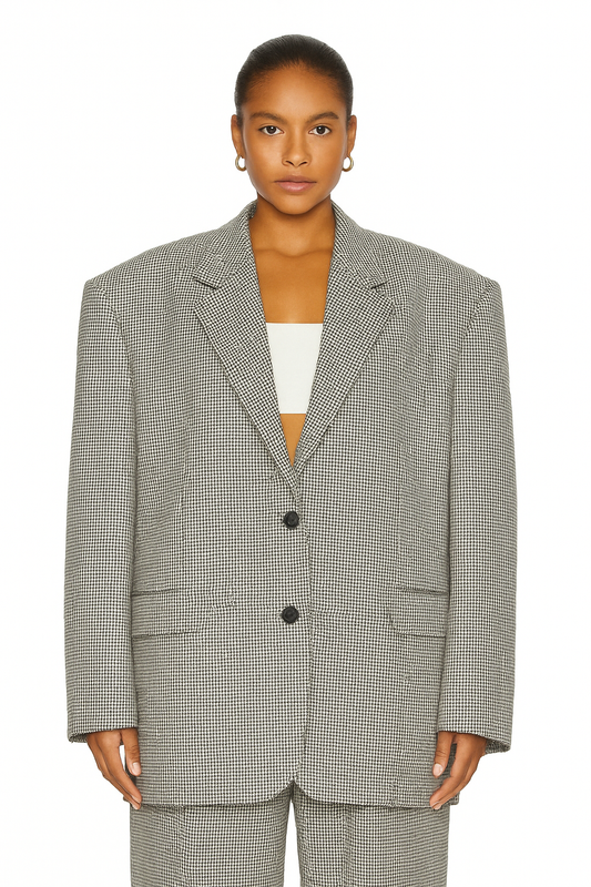 Blazer oversize vintage à petit carreaux noir et blanc
