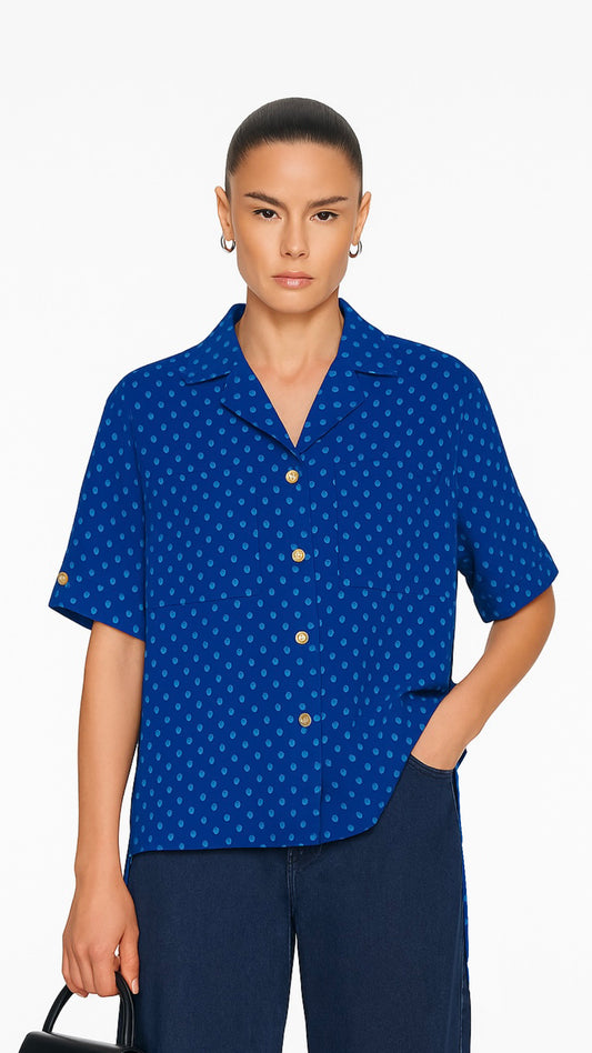Chemise vintage bleu à pois
