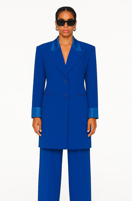 Blazer vintage long bleu roi
