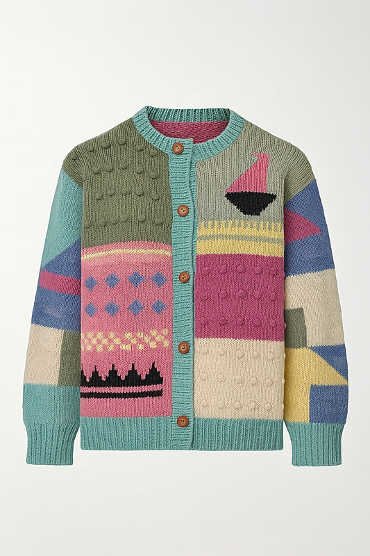 Gilet vintage tricoté coloré à motif