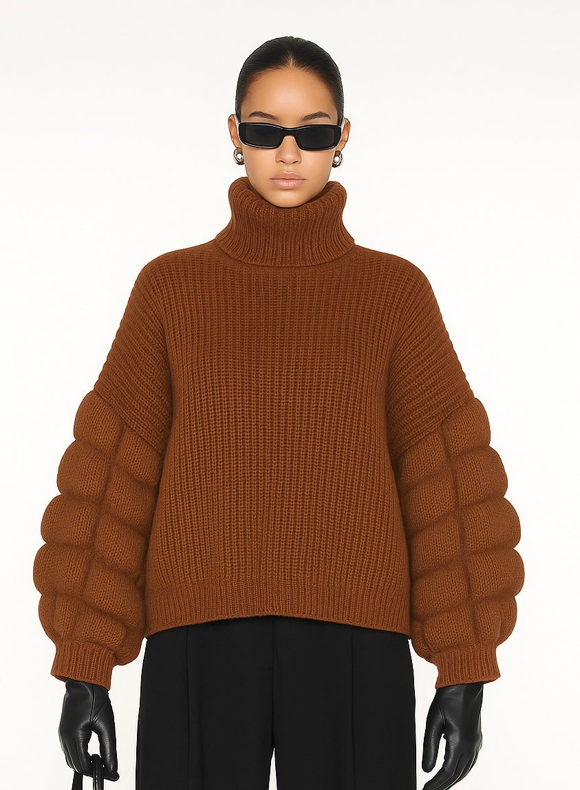 Pull col roulé oversize marron