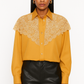 Chemise vintage brodée jaune moutarde