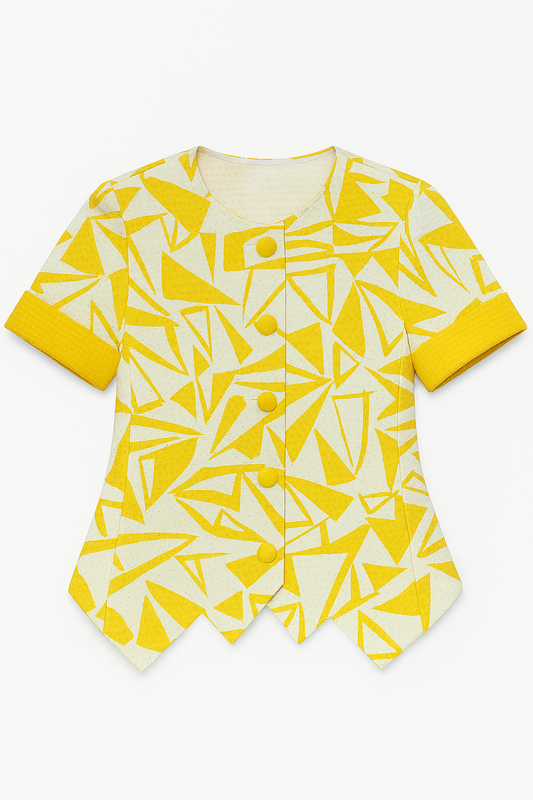 Veste vintage cintrée à motif jaune et blanc